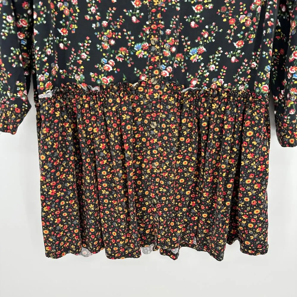 Anthropologie Maeve Marlie Button-Front Chambray Tunic Mini Floral Womens 6